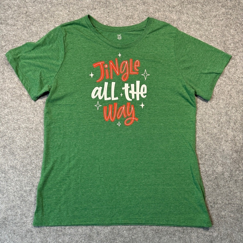 Holiday Time Womens Green Jingle All The Way Christmas Graphic T-Shirt XXXL 22